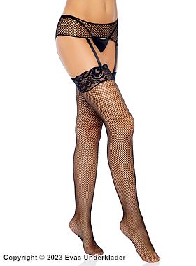 Romantic stockings, wide lace edge, small fishnet